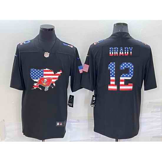 Men Tampa Bay Buccaneers 12 Tom Brady Black USA Flag Limited Stitched Jersey
